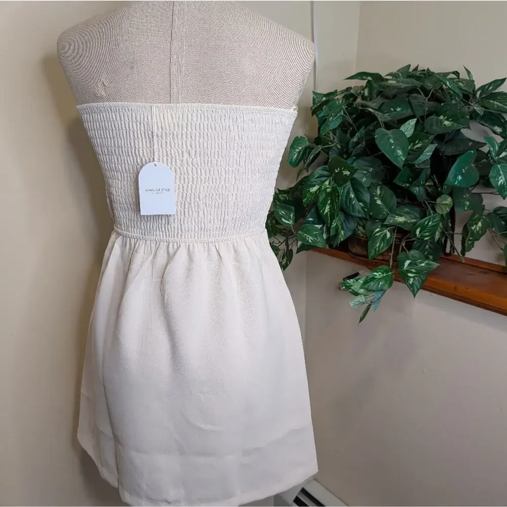 Song of Style by Aimee Song Strapless Smocked White Mini Dress | NWT | Revolve M